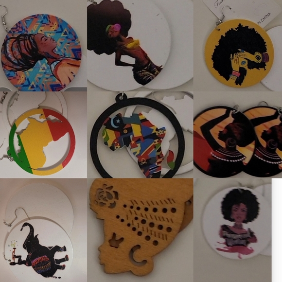 Pierce dropped earrings, ethinic imagery on each 2 1/4" in diameter - Picture 1 of 12